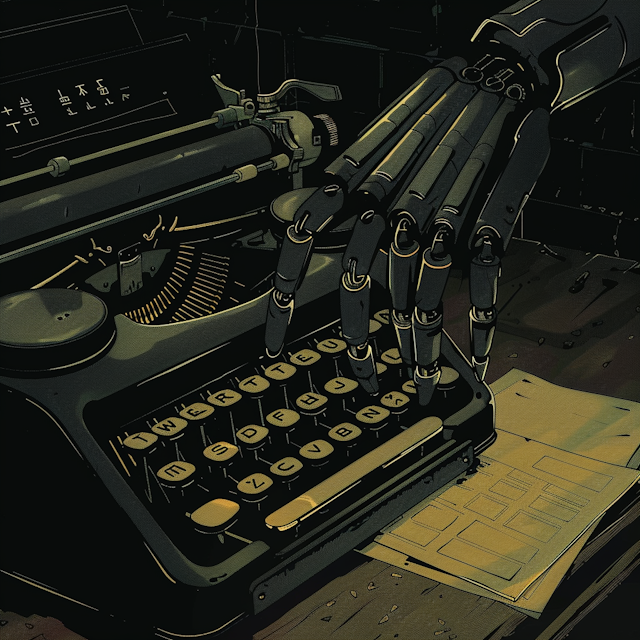 A image of a typewriter, echoing an AI author working on the story.